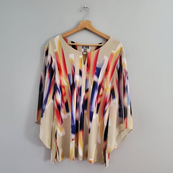 JM Collection Petite Colorful Color Block Top L - Picture 1 of 7